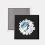 Aquarell-Schneeflocken und Skifahrer Magnet (Vorderseite/Rückseite)