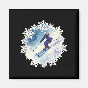 Aquarell-Schneeflocken und Skifahrer  Magnet
