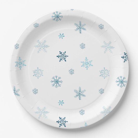 Aquarell-Schneeflocken-Weihnachtsplatte Pappteller (Vorderseite)
