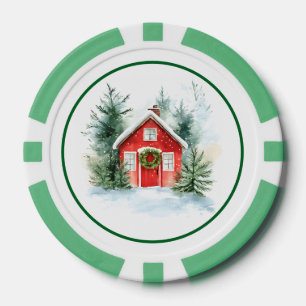 Aquarell-Schneehüttchen-Weihnachts-Pokerchips Pokerchips