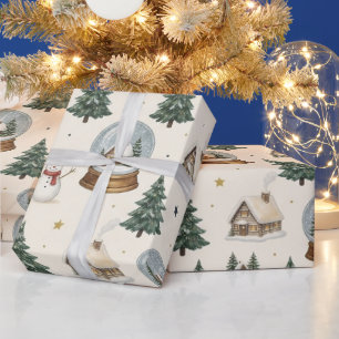 Aquarell-Schneekugel und Hütte Winter-Verpackung P Geschenkpapier