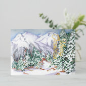 Aquarell Schneelandschaft mit Kiefern Folien Feiertagskarte (Stehend vorne)