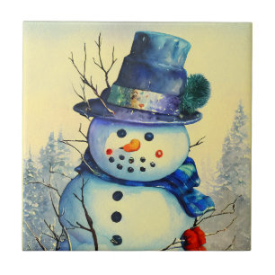 Aquarell-Schneemann-Keramikfliese Fliese