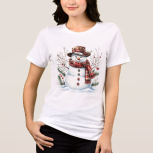 Aquarell-Schneemann Klassischer Karo-Schal Winter Tri-Blend Shirt