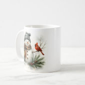 Aquarell-Schneemann, Laterne & Kardinal Kaffeetasse (Vorderseite Links)