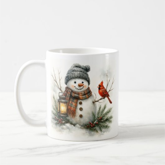 Aquarell-Schneemann, Laterne & Kardinal Kaffeetasse (Links)
