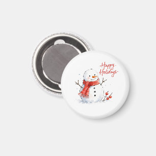 Aquarell-Schneemann mit rotem Schal Magnet