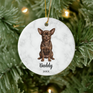 Aquarell-Schokoladen-Chihuahua-Hundenamens-Gedenk- Keramik Ornament
