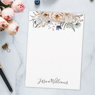 Aquarell Schön Beige Blau Personalisiert Floral Mitteilungskarte