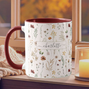 Aquarell Schön Florales Wildblumen Muster Tasse