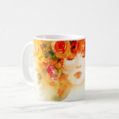 Aquarell schöne Frau mit Kranz Kaffeetasse (Vorderseite Links)