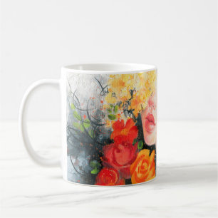 Aquarell schöne Frau und Blumen Kaffeetasse