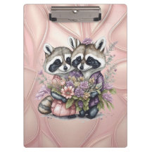 Aquarell Schönes Raccoon-Paar mit Blume