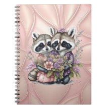 Aquarell Schönes Raccoon-Paar mit Blume