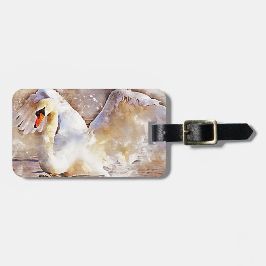 Aquarell-Schwan Gepäckanhänger (Vorderseite horizontal)
