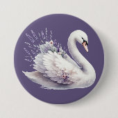 Aquarell-Schwan mit Lavendelblüten Button (Vorderseite)