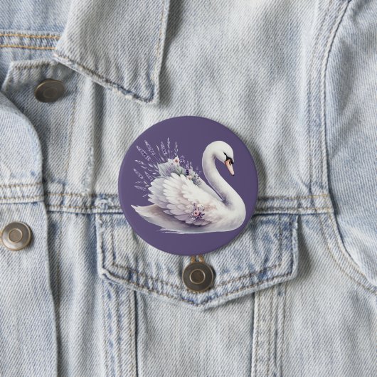 Aquarell-Schwan mit Lavendelblüten Button (Beispiel)