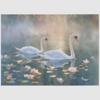 Aquarell-Schwäne Seerosensee Seidenpapier