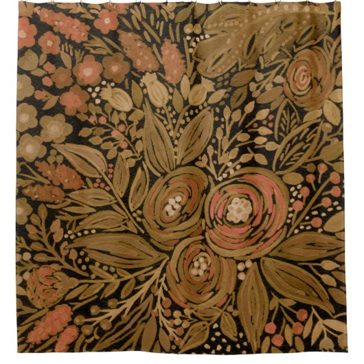 Aquarell, schwarz-braun, blumenschwarz, Muster sch Duschvorhang (Vorderseite)