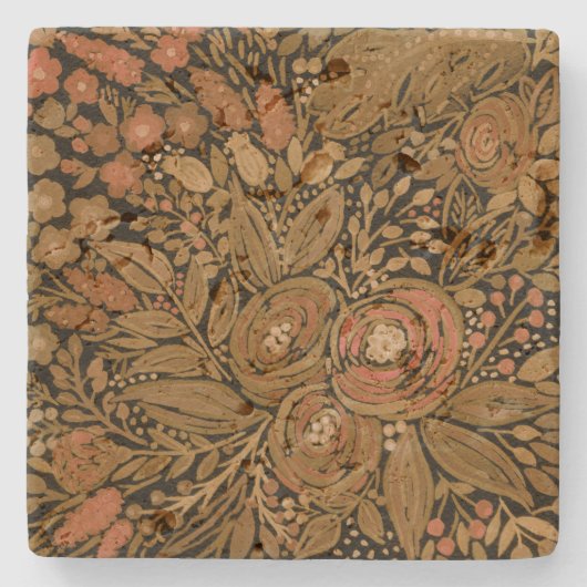 Aquarell, schwarz-braun, blumenschwarz, Muster sch Steinuntersetzer (Vorderseite)