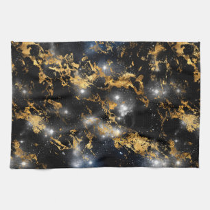 Aquarell Schwarz-Gold-Marmor-Galaxie Geschirrtuch