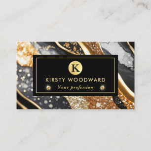 Aquarell Schwarz und Gold Glitter Alkohol Tinte Visitenkarte