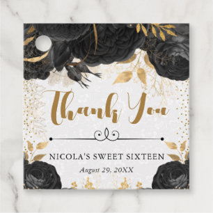 Aquarell Schwarz- und Goldblumen Sweet 16 Geschenkanhänger