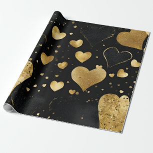 Aquarell Schwarz- und Goldtinte Valentinstag-Herze Geschenkpapier