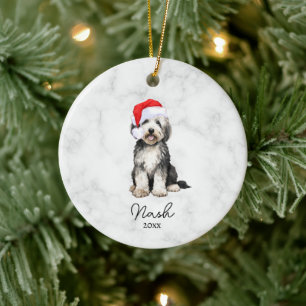 Aquarell Schwarz & Weiß Bernedoodle/Goldendoodle Keramik Ornament