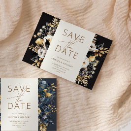 Aquarell Schwarz-weiß Gold Floral Save the Date Einladung