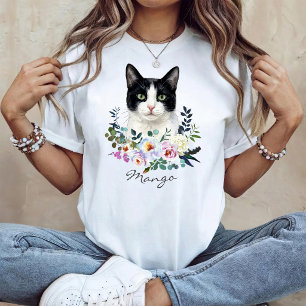 Aquarell Schwarz-Weiß-Katze T-Shirt