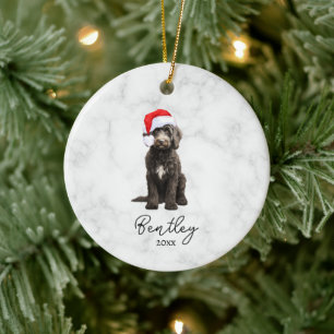 Aquarell Schwarz-Weiß Smoking Goldendoodle Keramik Ornament