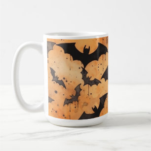 Aquarell schwarze Fledermäuse auf Orange Kaffeetasse