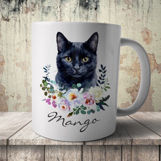 Aquarell Schwarze Katze Kaffeetasse