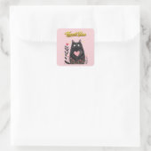 Aquarell Schwarze Katze mit Herz Danke Quadratischer Aufkleber (Tasche)