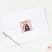 Aquarell Schwarze Katze mit Herz Danke Quadratischer Aufkleber (Umschlag)