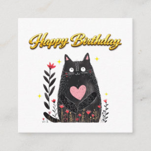 Aquarell Schwarze Katze Rosa Herz Geburtstag Begleitkarte