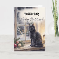 Aquarell Schwarze Katze Winter Fenster Weihnachten