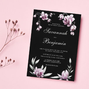 Aquarell schwarze lila rosa Orchideen Blumen Hochz Einladung