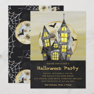 Aquarell Schwarzes Spukhaus Halloween-Party Einladung