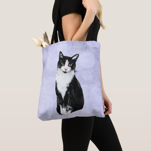 Aquarell-Schwarzweiss-Smokings-Katze Tasche (Von Nahem)