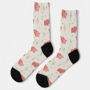Aquarell-Schweine- und Blumen-Nahtloses Muster Socken
