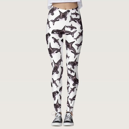 Aquarell-Schwertwal Leggings (Vorderseite)