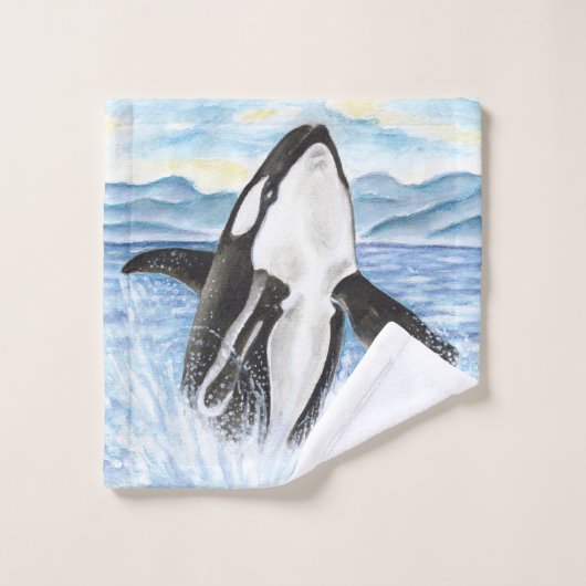 Aquarell-Schwertwal-Wal-Durchbrechen Badhandtuch Set (Waschlappen)