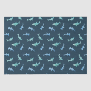 Aquarell-Schwimmende-Hai-Silhouetten-Muster Seidenpapier