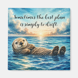 Aquarell schwimmender Seeotter mit Zitat Magnet