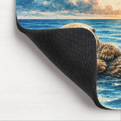 Aquarell schwimmender Seeotter mit Zitat Mousepad (Ecke)