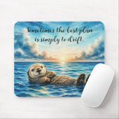 Aquarell schwimmender Seeotter mit Zitat Mousepad (Mit Mouse)