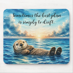 Aquarell schwimmender Seeotter mit Zitat Mousepad