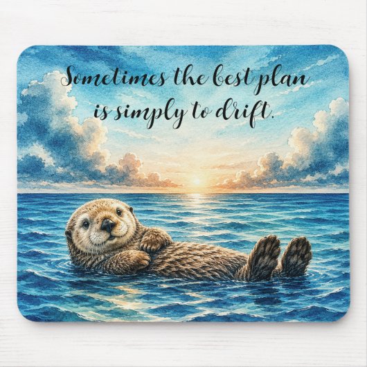 Aquarell schwimmender Seeotter mit Zitat Mousepad (Vorne)